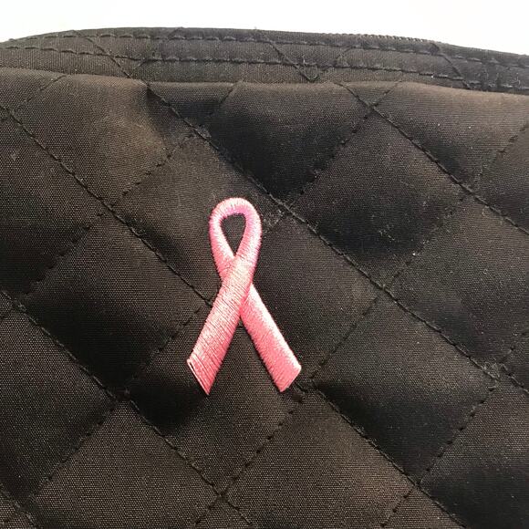 BREAST CANCER AWARENESS BLACK MAKEUP BAG with PINK RIBBON - Picture 2 of 8